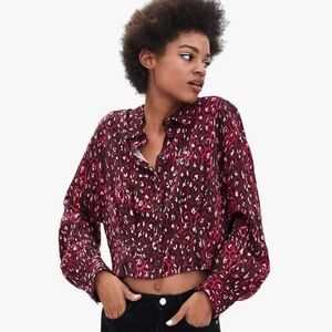 Zara TRF Collection Cropped Blouse Red Leopard Print Size Large